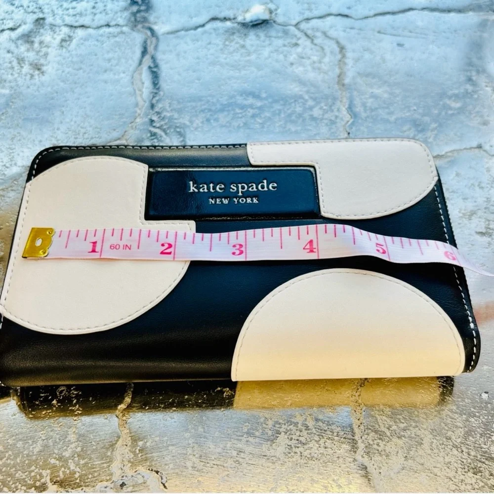Kate Spade Black and White polkadot Wallet with silky lime green interior - EUC